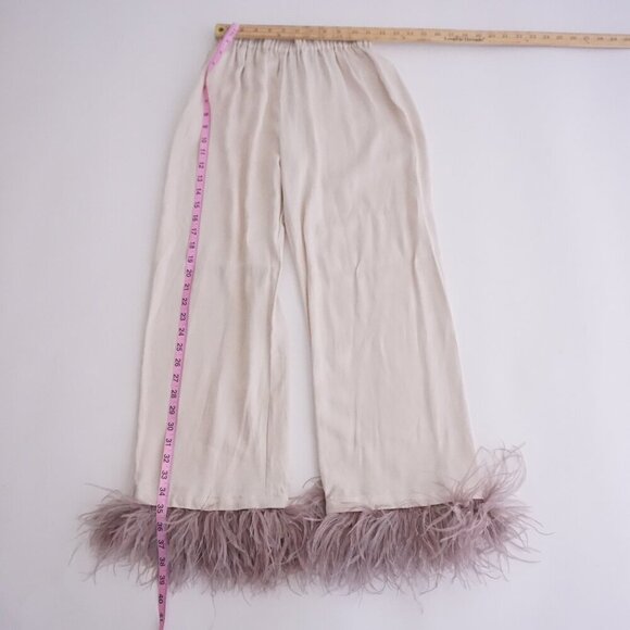 Sleeper Cream Party Pajama Elastic Waist Feather Trim Pants S - Picture 2 of 12